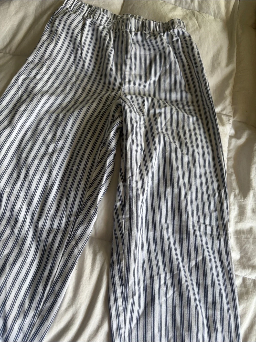 Kids White and Navy Striped Pajama Pants
